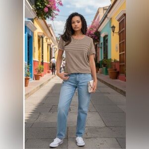 NWT NILOINE Tan Lace Sleeve Women's Top